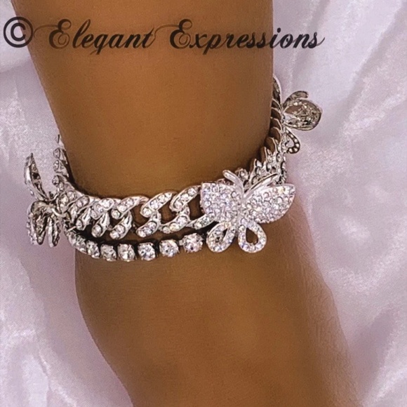 Butterfly Iced Out Cuban Link Anklet (Tennis Anklet not included) - Picture 2 of 6